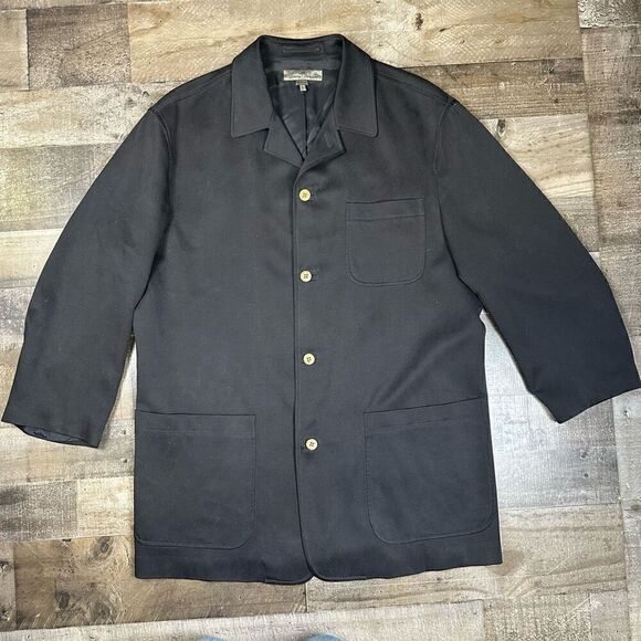 Tommy Bahama Men’s Size Medium 100% Silk Button Up Black Collared Jacket Pockets - Picture 1 of 8